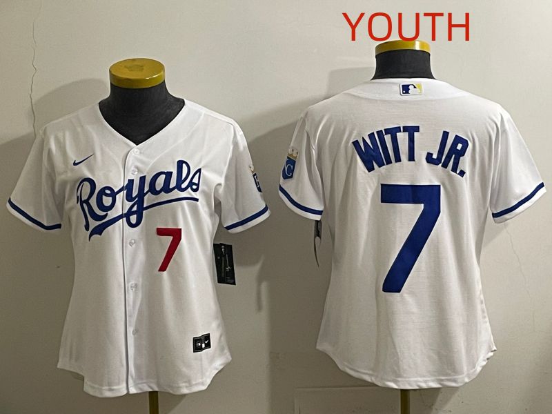 Youth 2025 Kansas City Royals #7 Witt jr White Game Nike MLB Jersey style 3